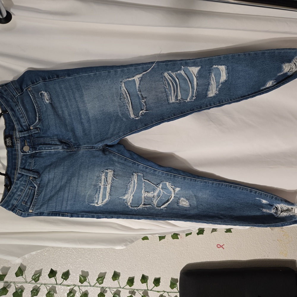 Women's Distressed Skinny Jeans - Blue